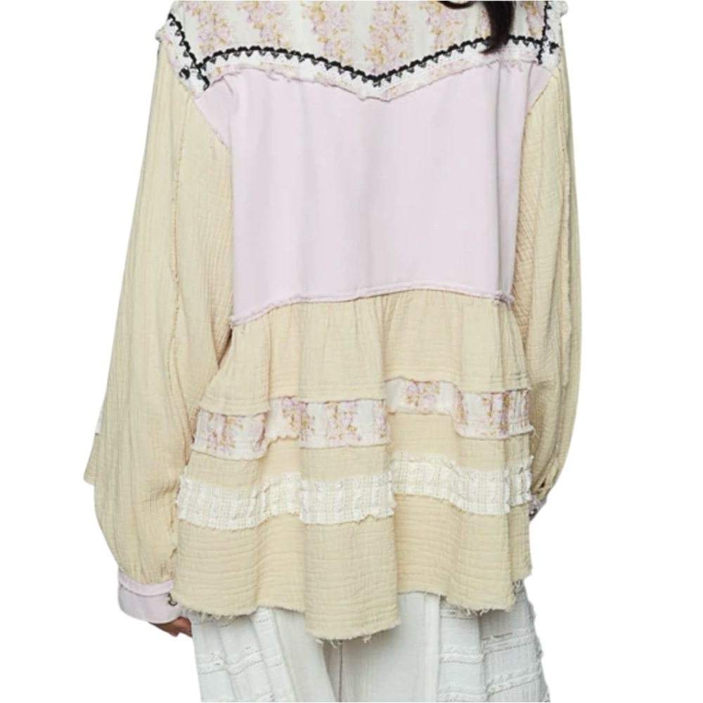 Pol Patchwork Button-Down Shirt In Cream And Lave… - image 3